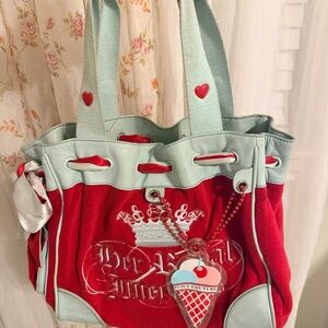 Juicy Couture Red and Light Blue Tote Bag